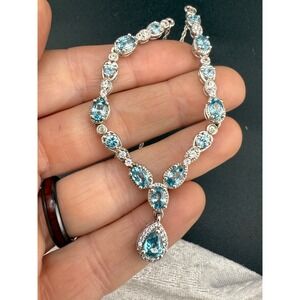 Sterling Silver Aqua Necklace STS Signed  20"